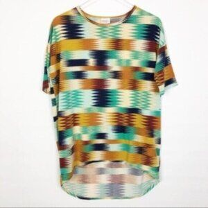 LulaRoe | Multicolor Short Sleeves Crew Neck Irma Oversized Graphic Top Size XXS